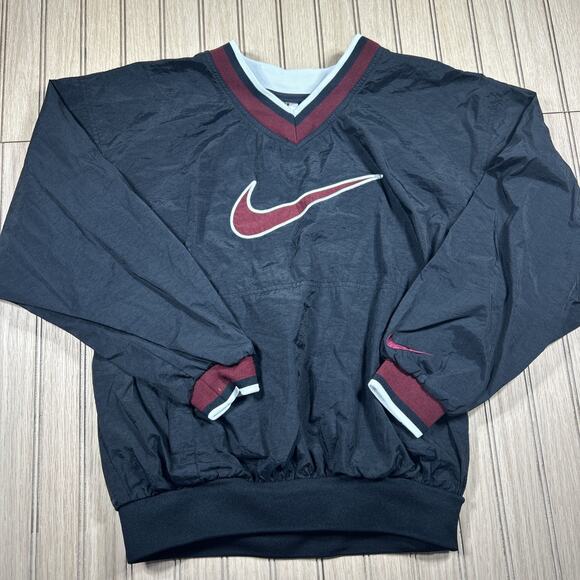 VTG NIKE Windbreaker Pull Over Black Unisex Size L (14-16) - Picture 1 of 8